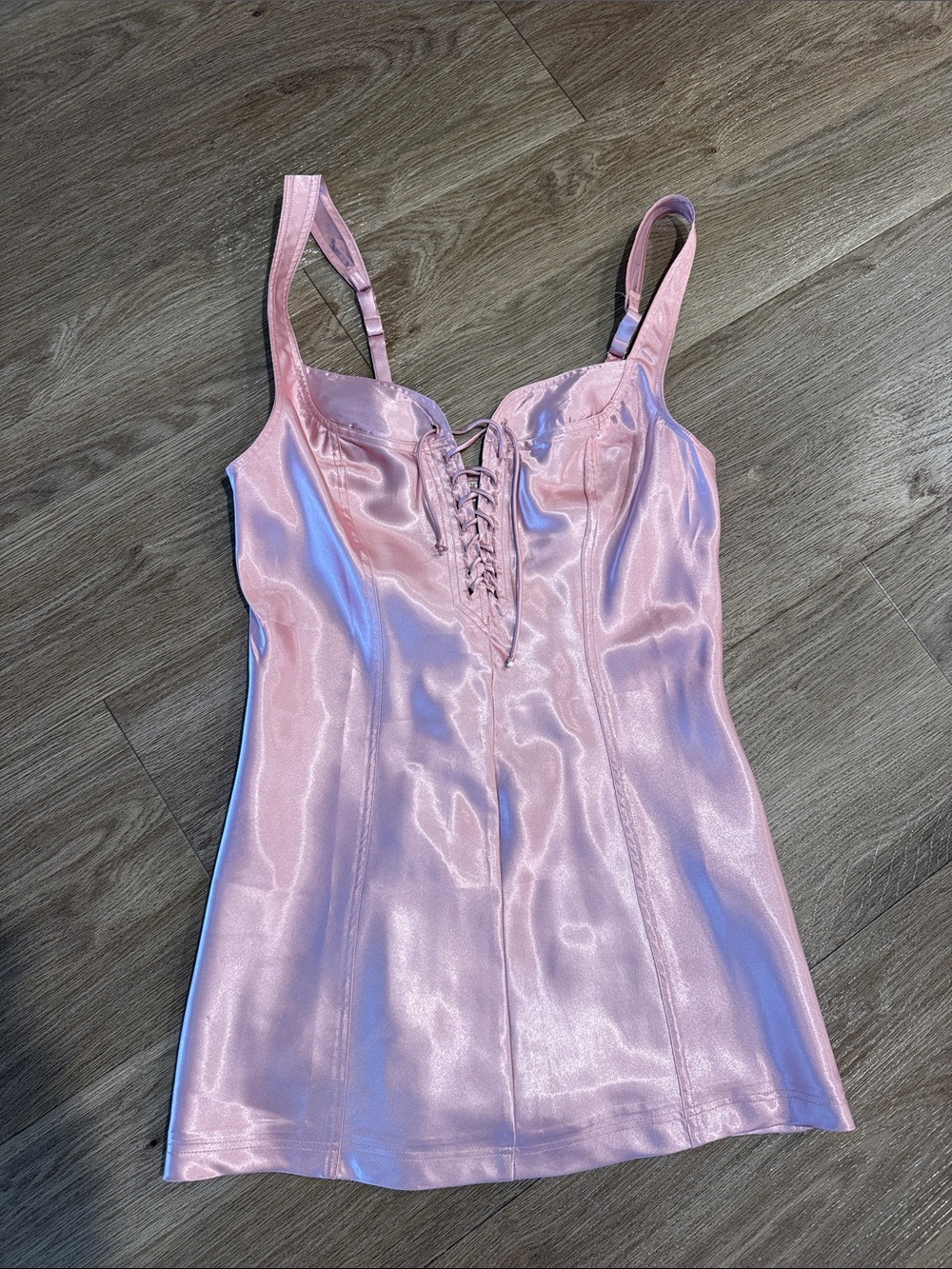 Vintage Victoria's Secret Pink Satin Mini Dress with Lace-Up Front